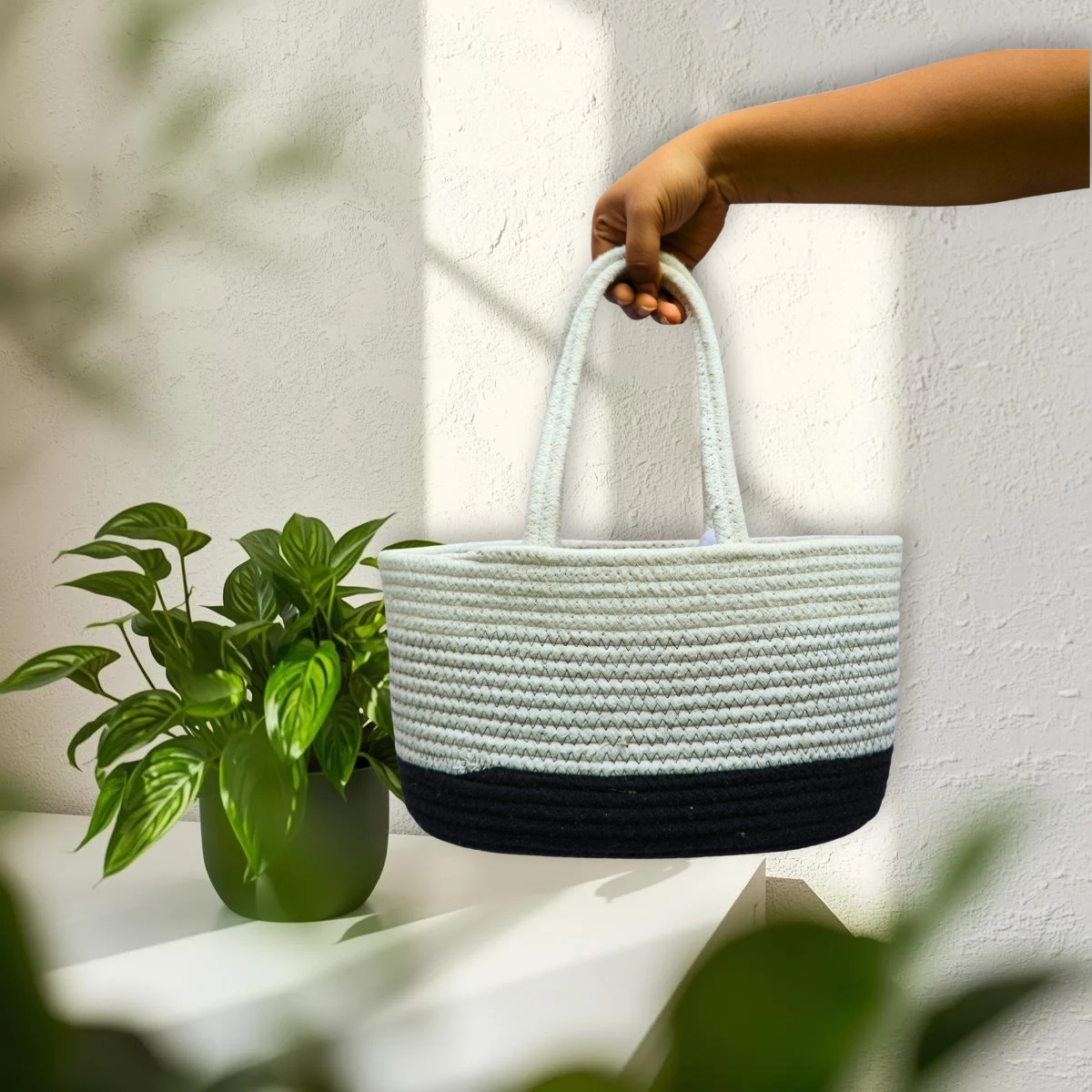 Dual Tone Bow Boho Basket - Image 2