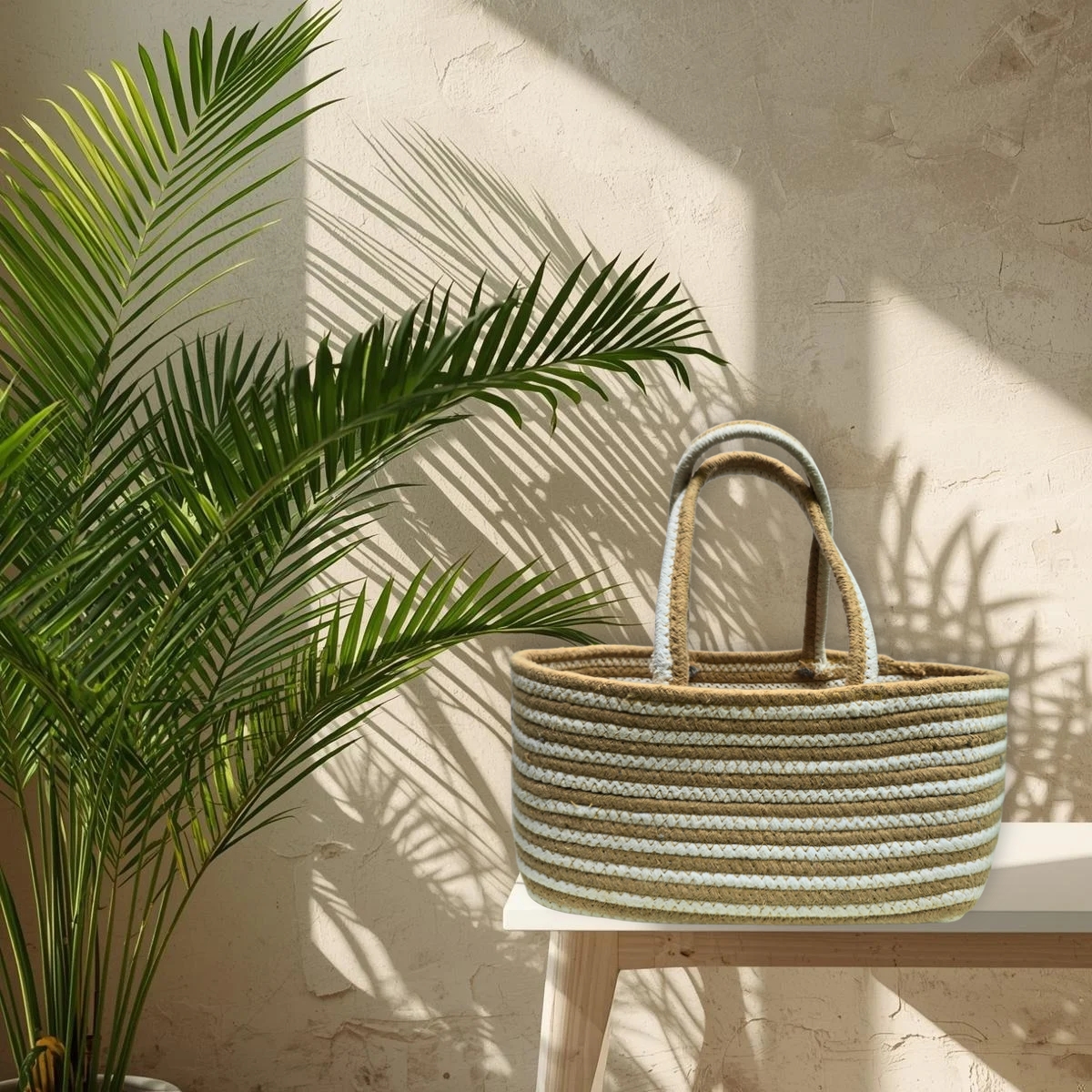 Spiral Beige & White Boho Basket