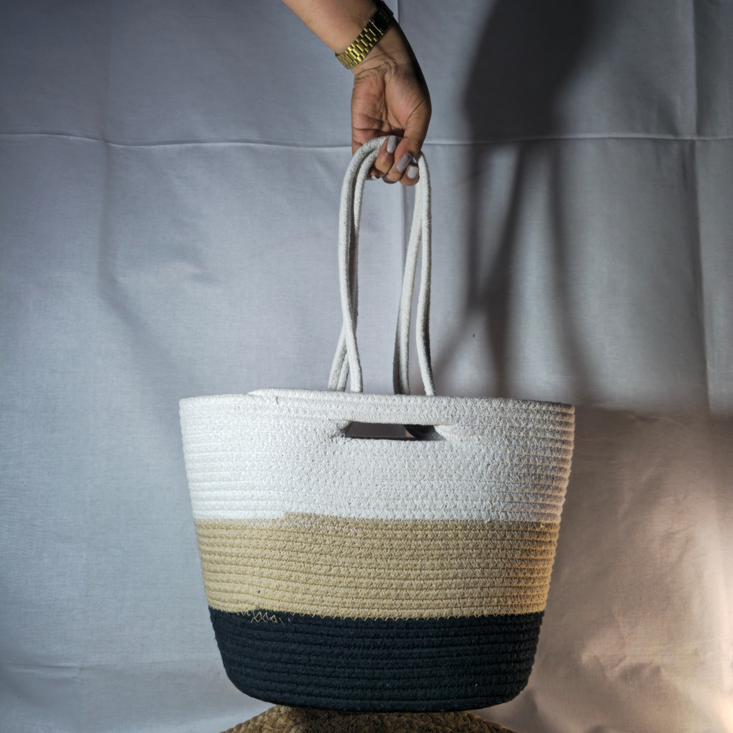 Tricolor Cotton Tote Bag - Image 2