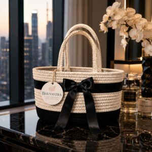Dual Tone Bow Boho Basket