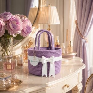 Round Lavender Boho Cotton Rope Basket